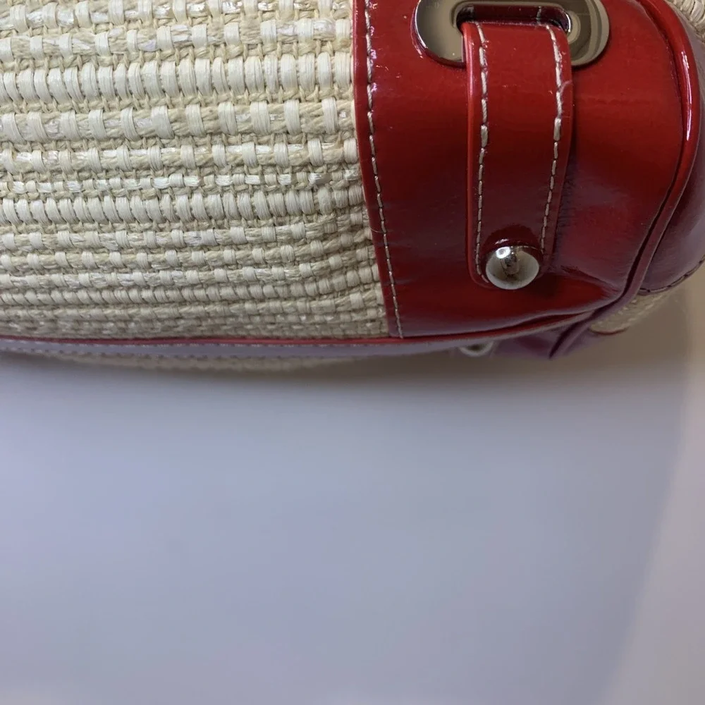 Rafe New York Handbag Rattan Straw With Red Pantent Trim Dust Bag